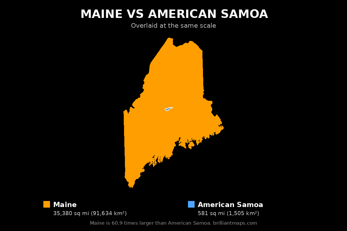 Maine vs American Samoa Size Comparison Map