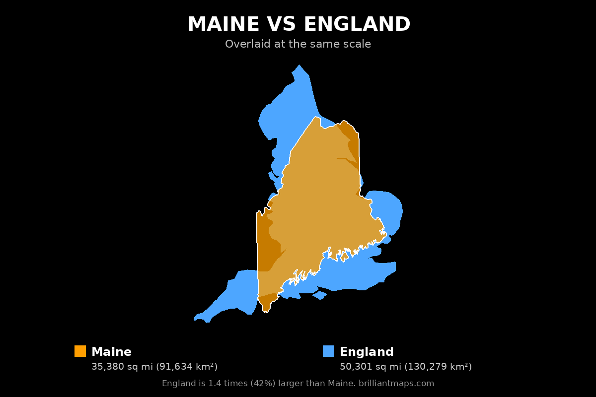 Maine vs England Size Comparison Map