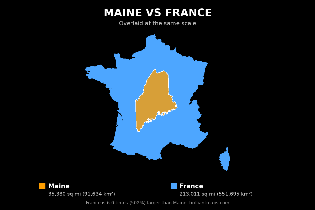 Maine vs France Size Comparison Map