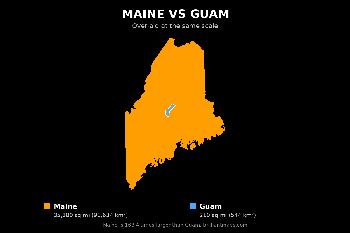 Maine vs Guam Size Comparison Map