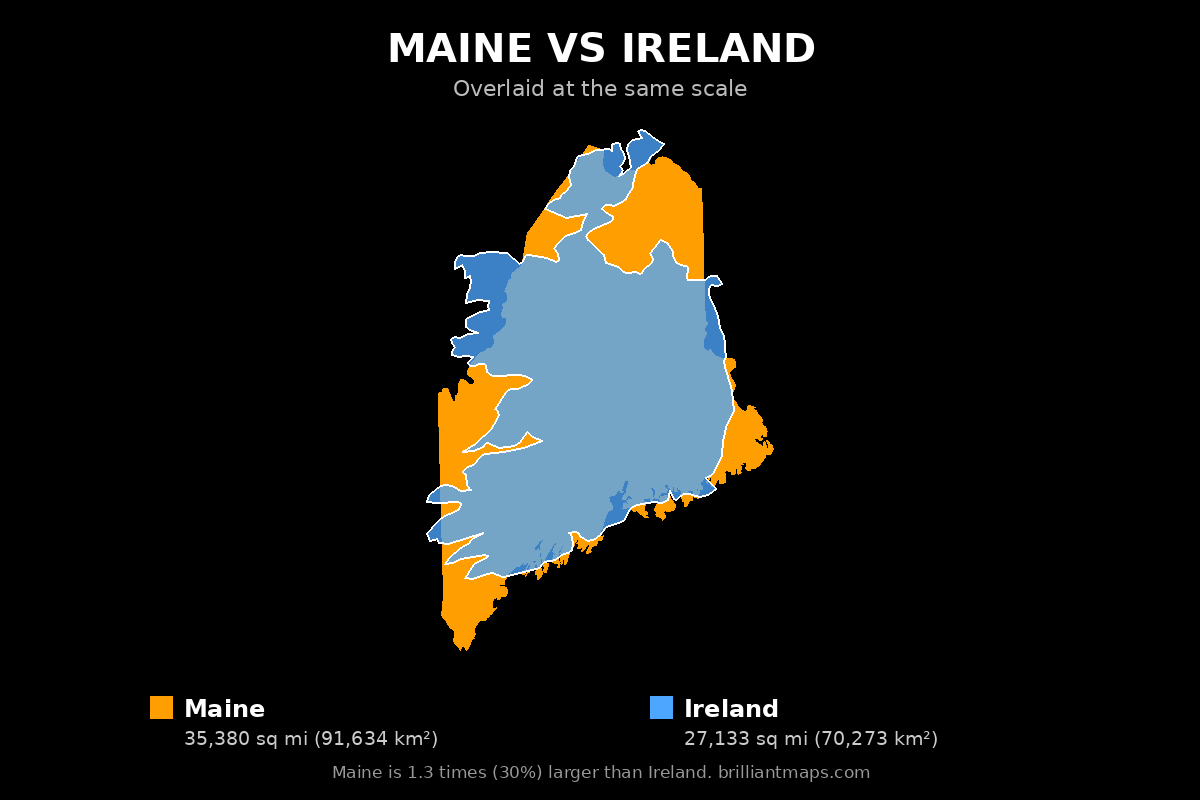 Maine vs Ireland Size Comparison Map