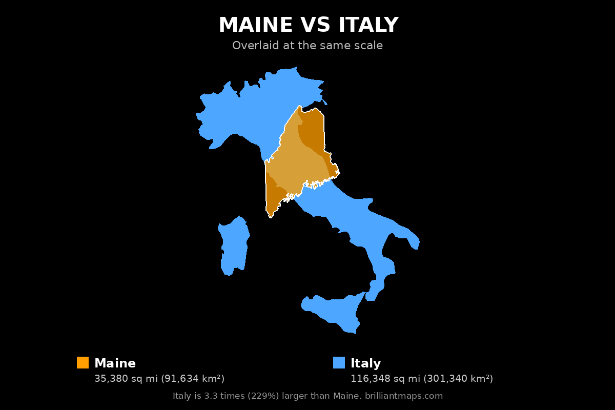 Maine vs Italy Size Comparison Map