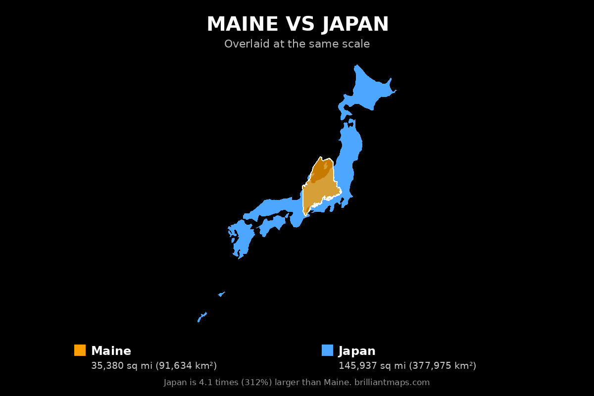 Maine vs Japan Size Comparison Map
