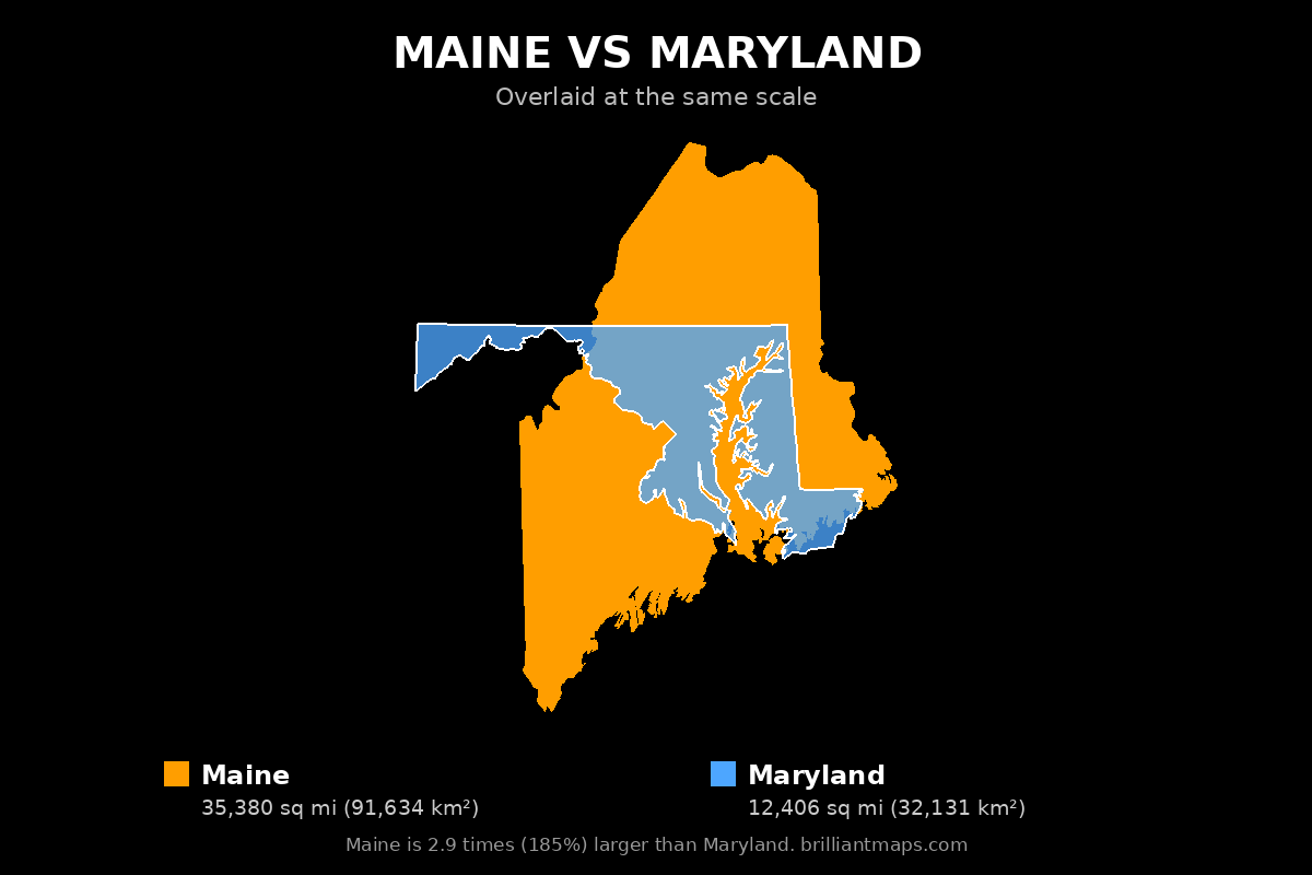 Maine vs Maryland Size Comparison Map