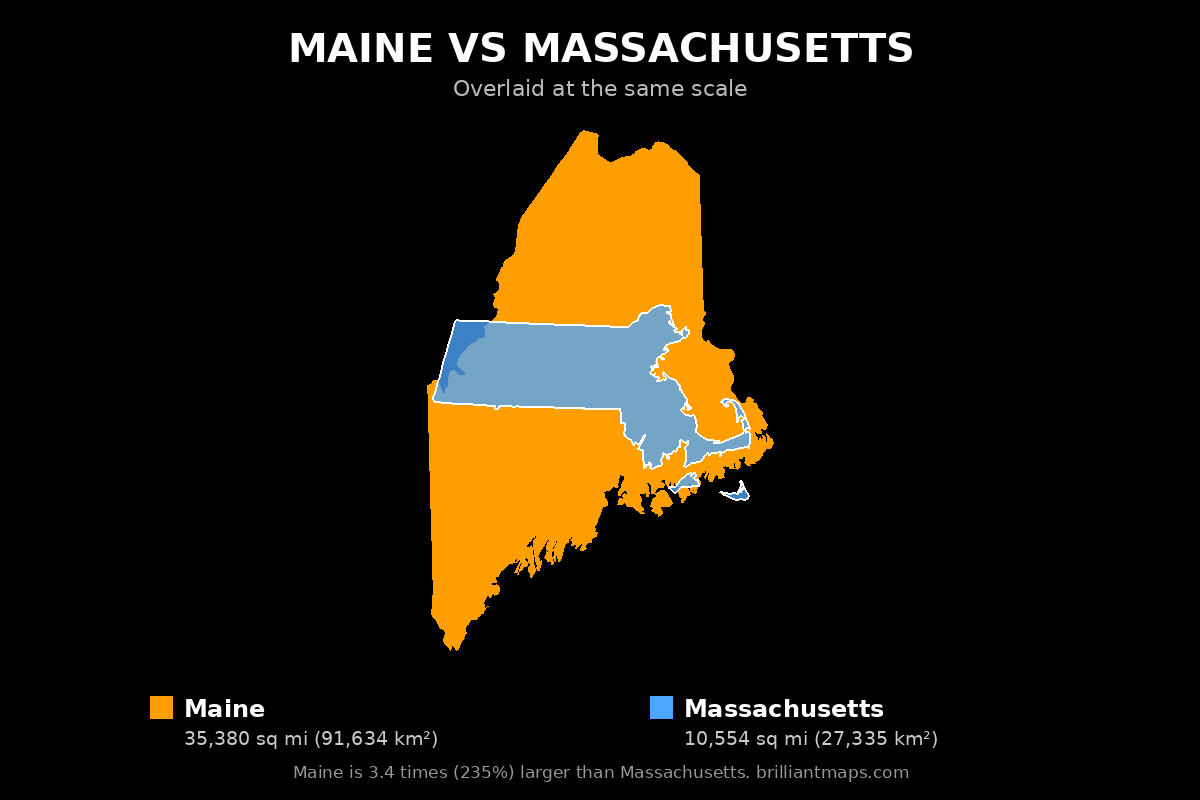 Maine vs Massachusetts Size Comparison Map