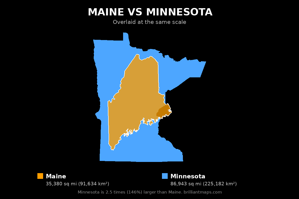 Maine vs Minnesota Size Comparison Map