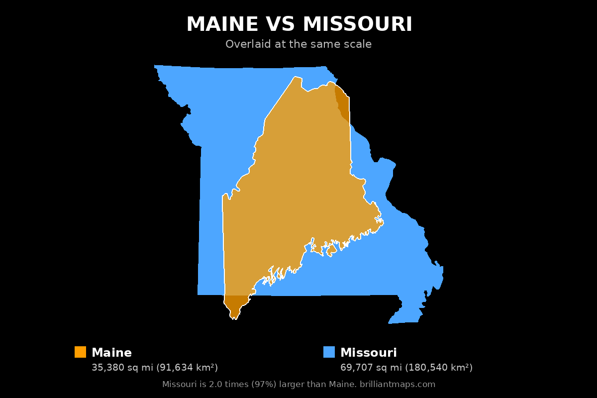 Maine vs Missouri Size Comparison Map