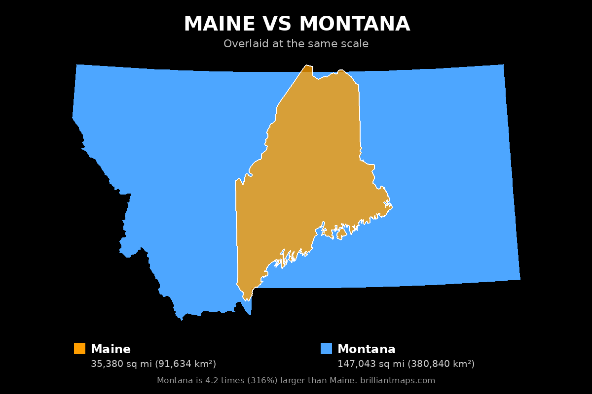 Maine vs Montana Size Comparison Map