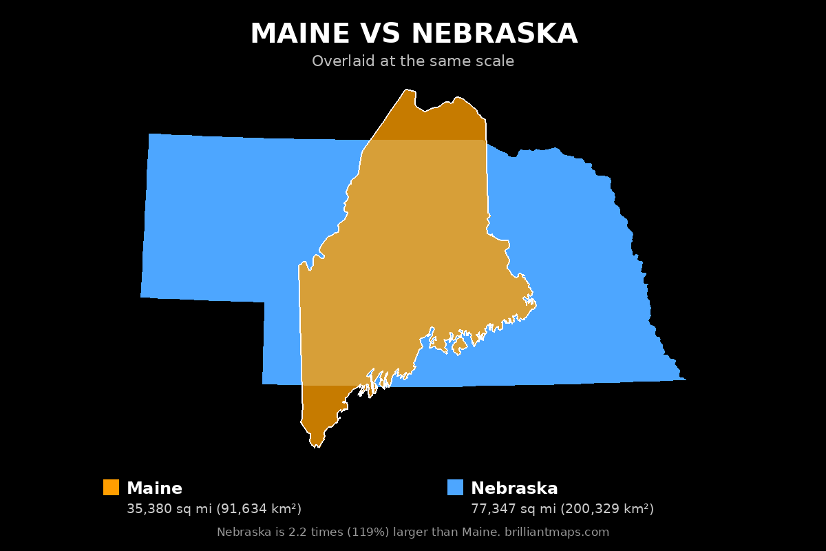 Maine vs Nebraska Size Comparison Map