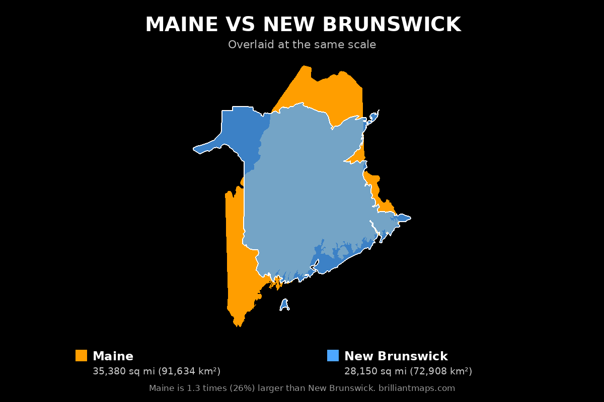 Maine vs New Brunswick Size Comparison Map