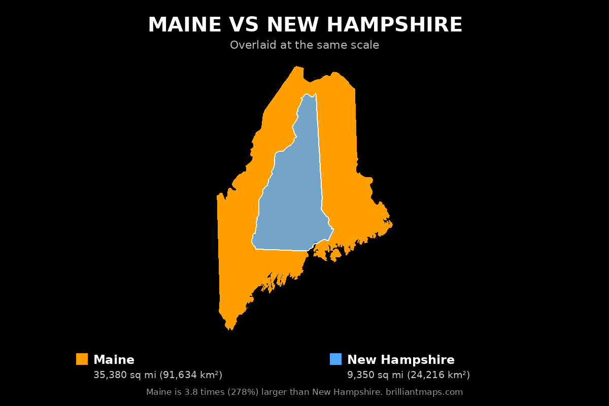Maine vs New Hampshire Size Comparison Map