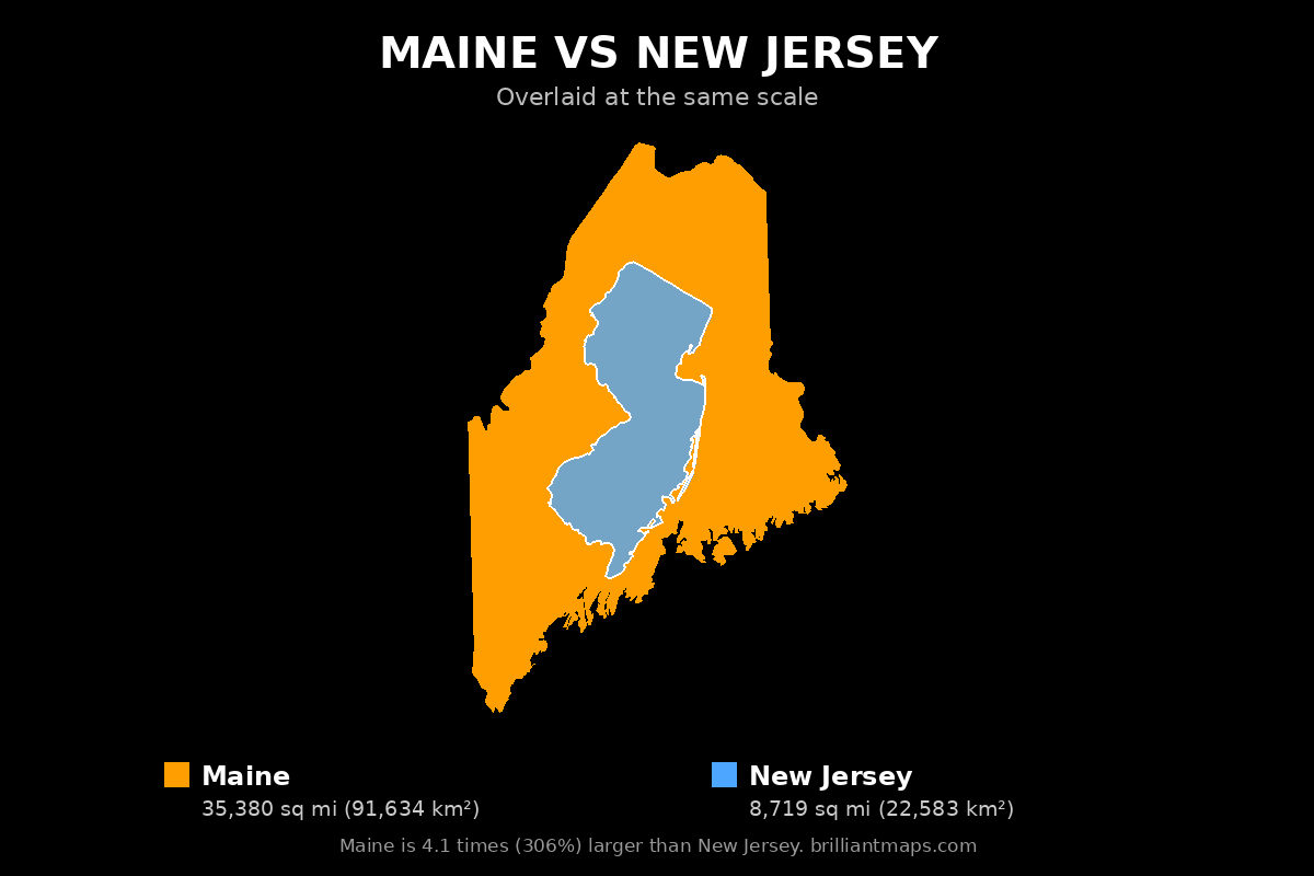 Maine vs New Jersey Size Comparison Map