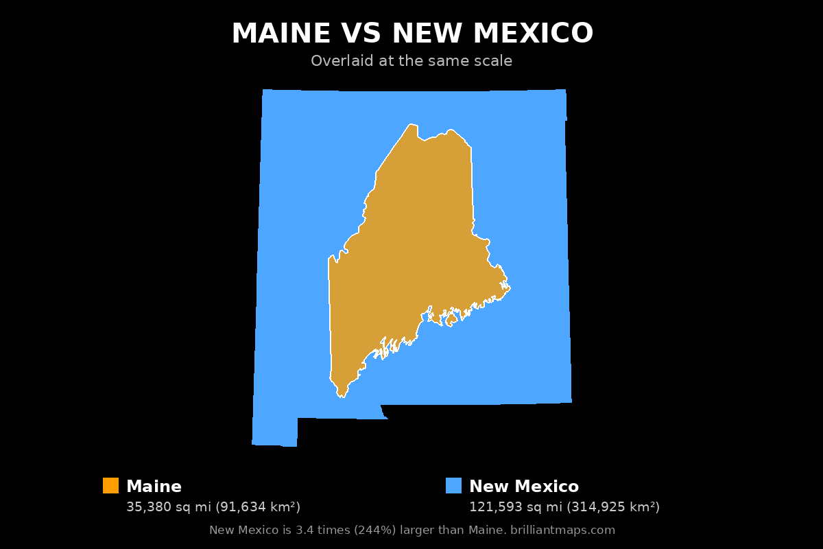 Maine vs New Mexico Size Comparison Map