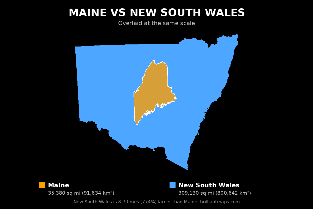 Maine vs New South Wales Size Comparison Map