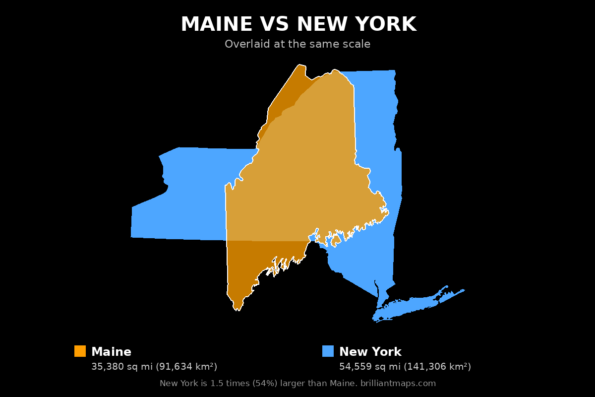 Maine vs New York Size Comparison Map