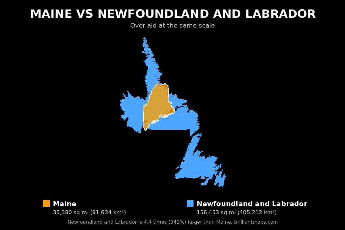 Maine vs Newfoundland and Labrador Size Comparison Map