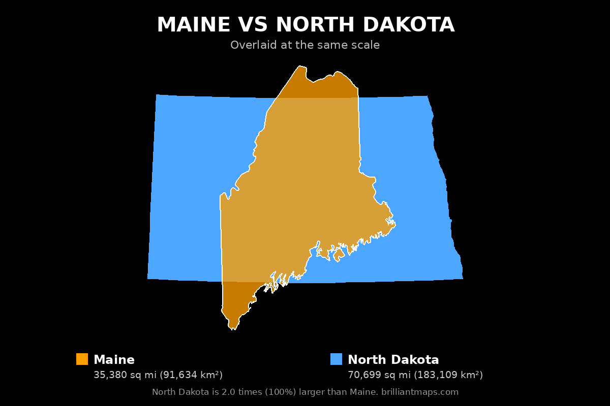 Maine vs North Dakota Size Comparison Map