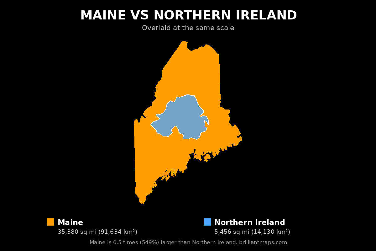 Maine vs Northern Ireland Size Comparison Map