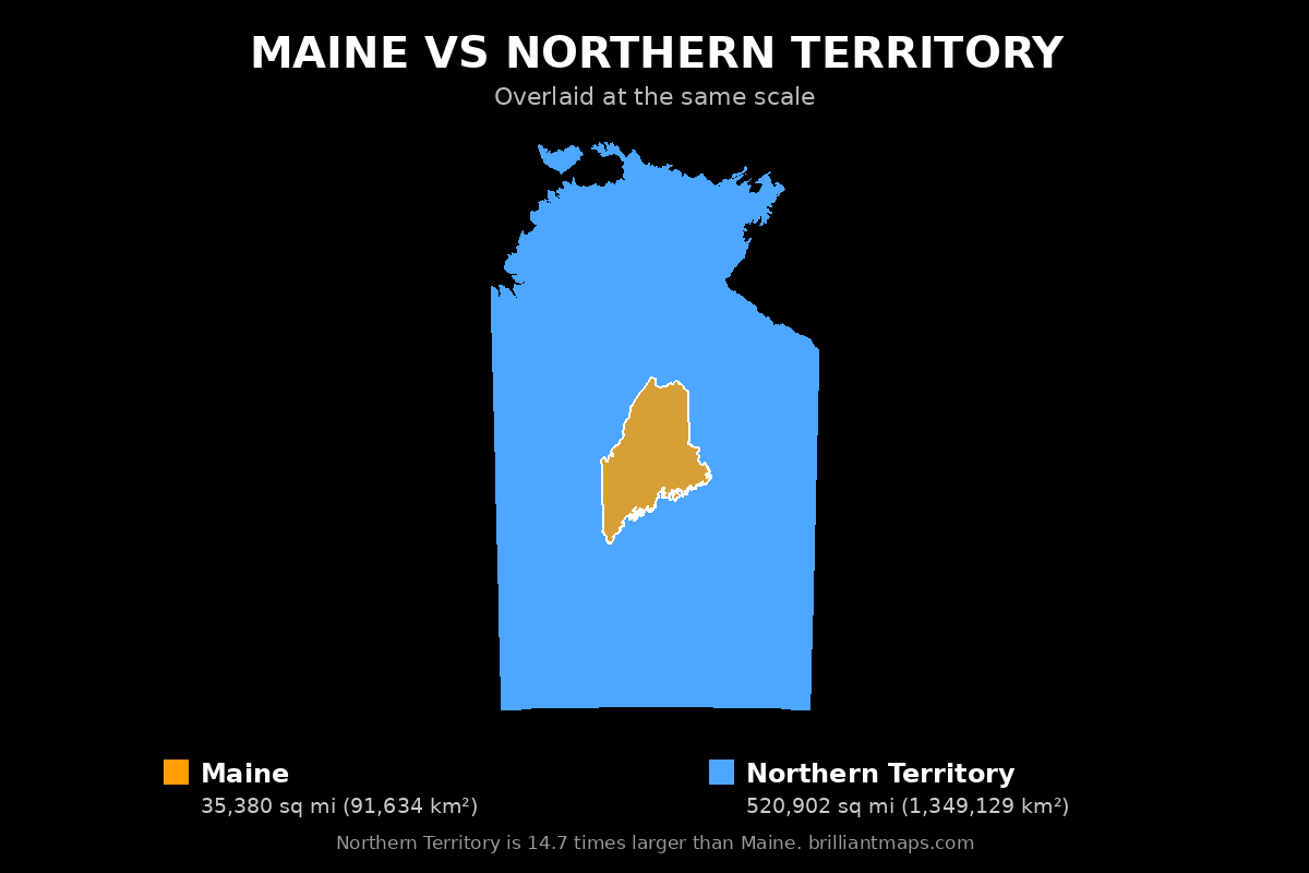 Maine vs Northern Territory Size Comparison Map