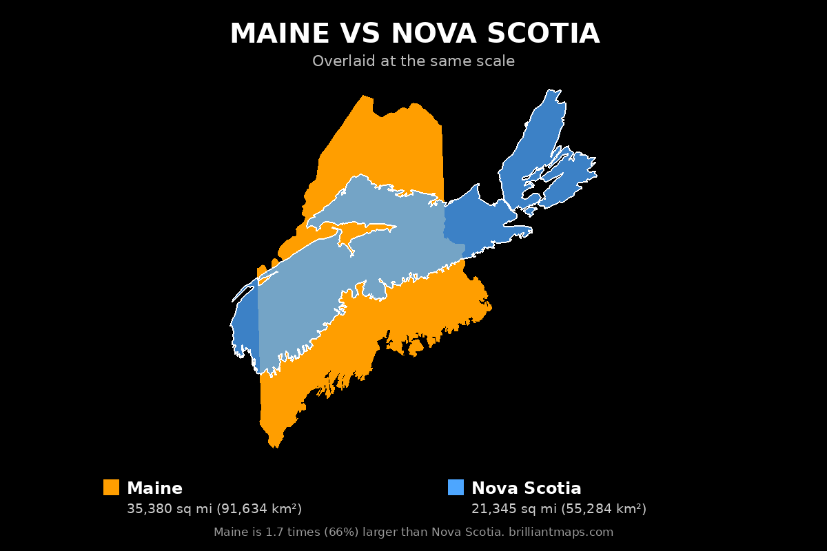 Maine vs Nova Scotia Size Comparison Map