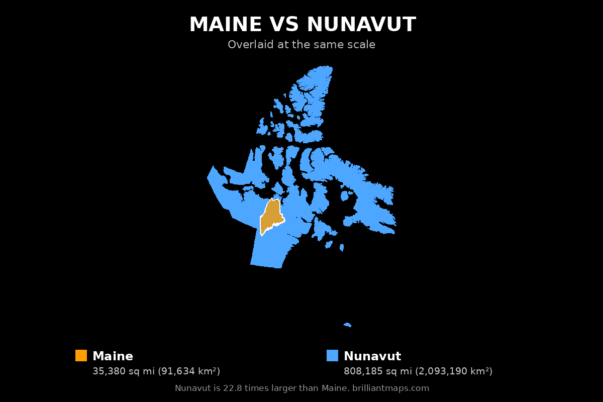Maine vs Nunavut Size Comparison Map