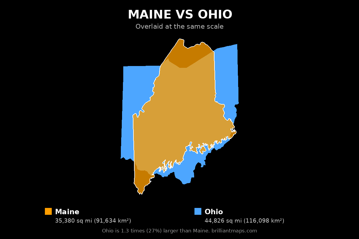 Maine vs Ohio Size Comparison Map