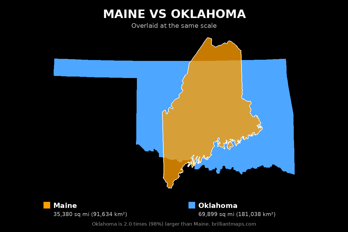 Maine vs Oklahoma Size Comparison Map
