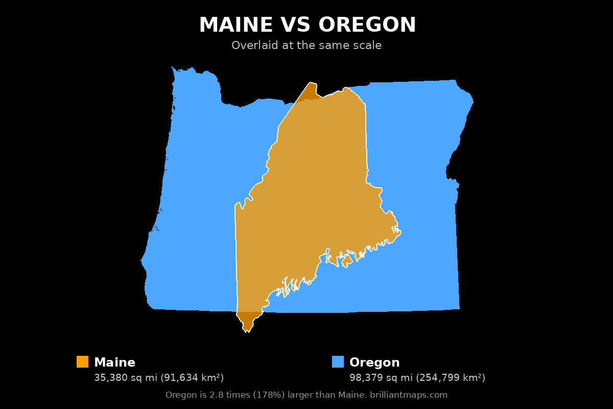 Maine vs Oregon Size Comparison Map