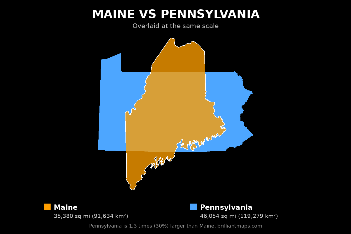 Maine vs Pennsylvania Size Comparison Map