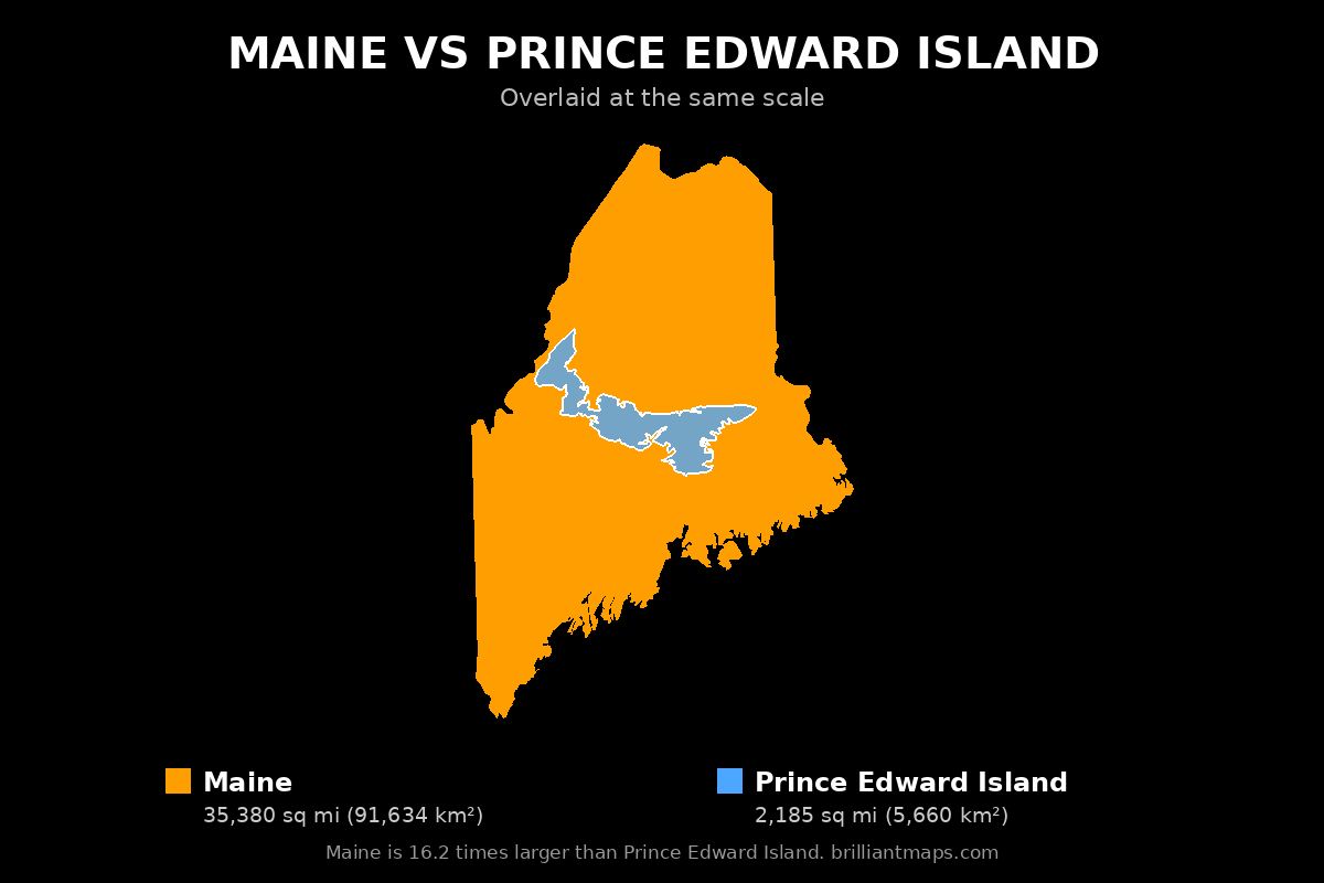 Maine vs Prince Edward Island Size Comparison Map