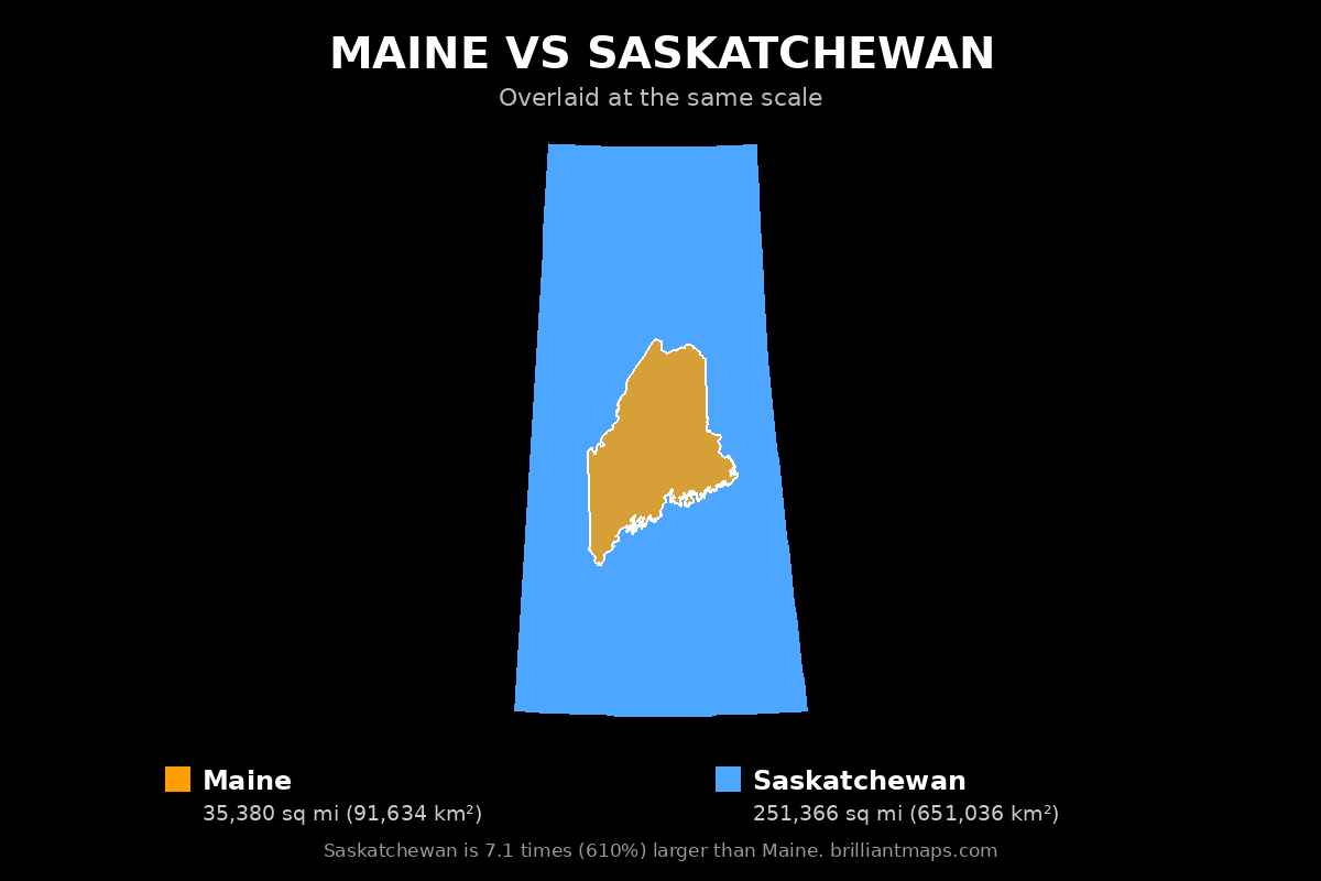 Maine vs Saskatchewan Size Comparison Map