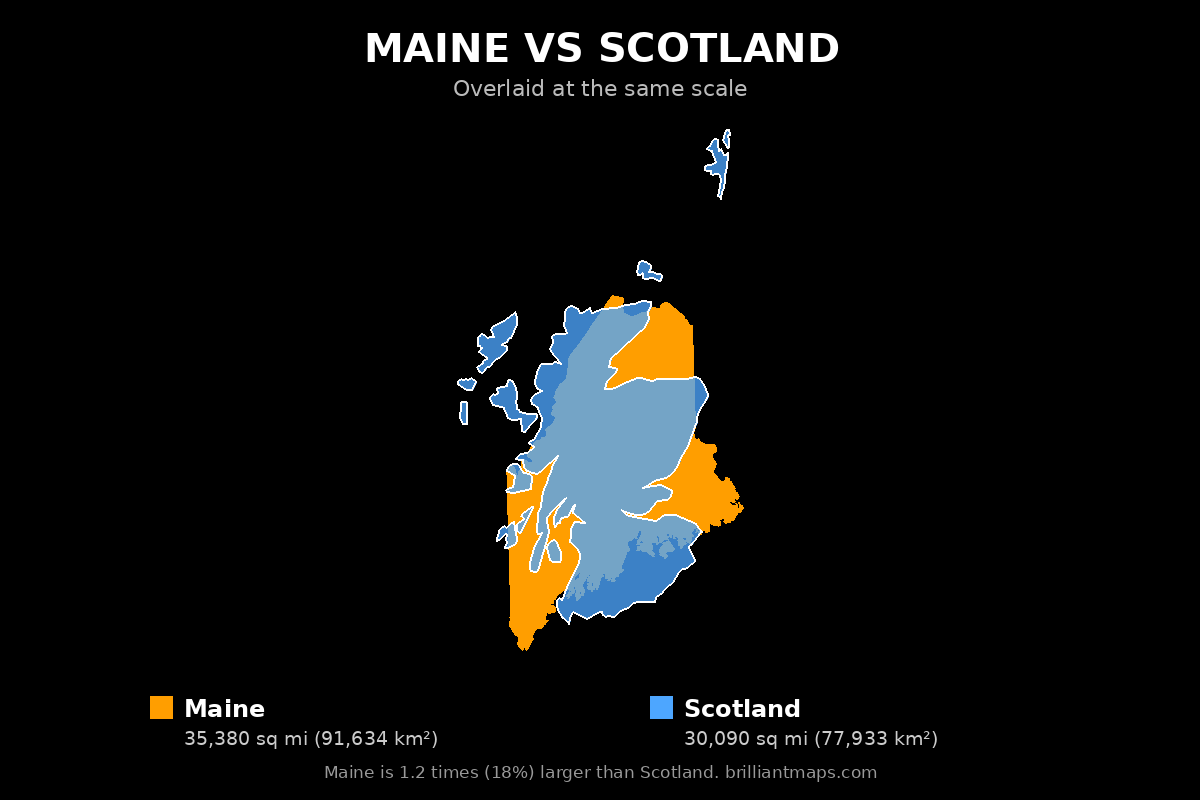Maine vs Scotland Size Comparison Map