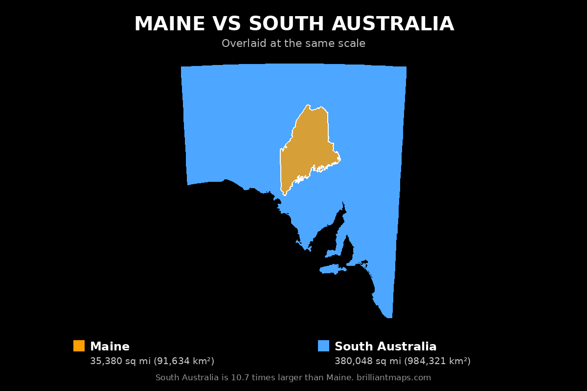 Maine vs South Australia Size Comparison Map