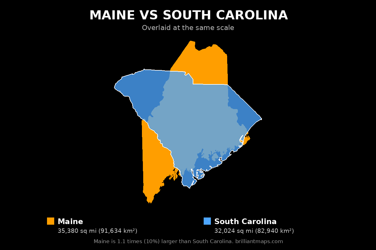 Maine vs South Carolina Size Comparison Map