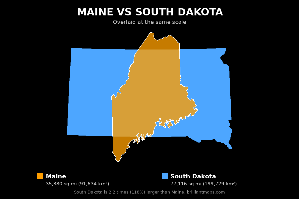 Maine vs South Dakota Size Comparison Map