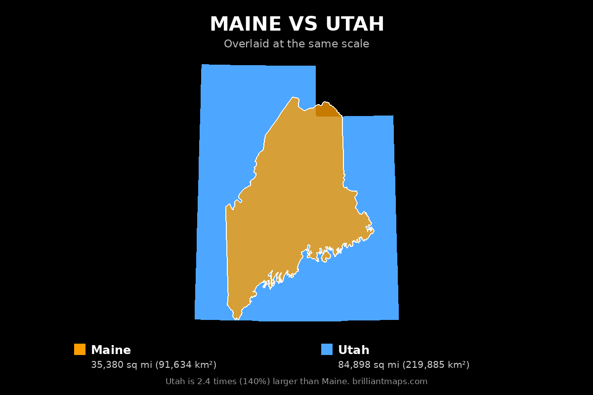 Maine vs Utah Size Comparison Map