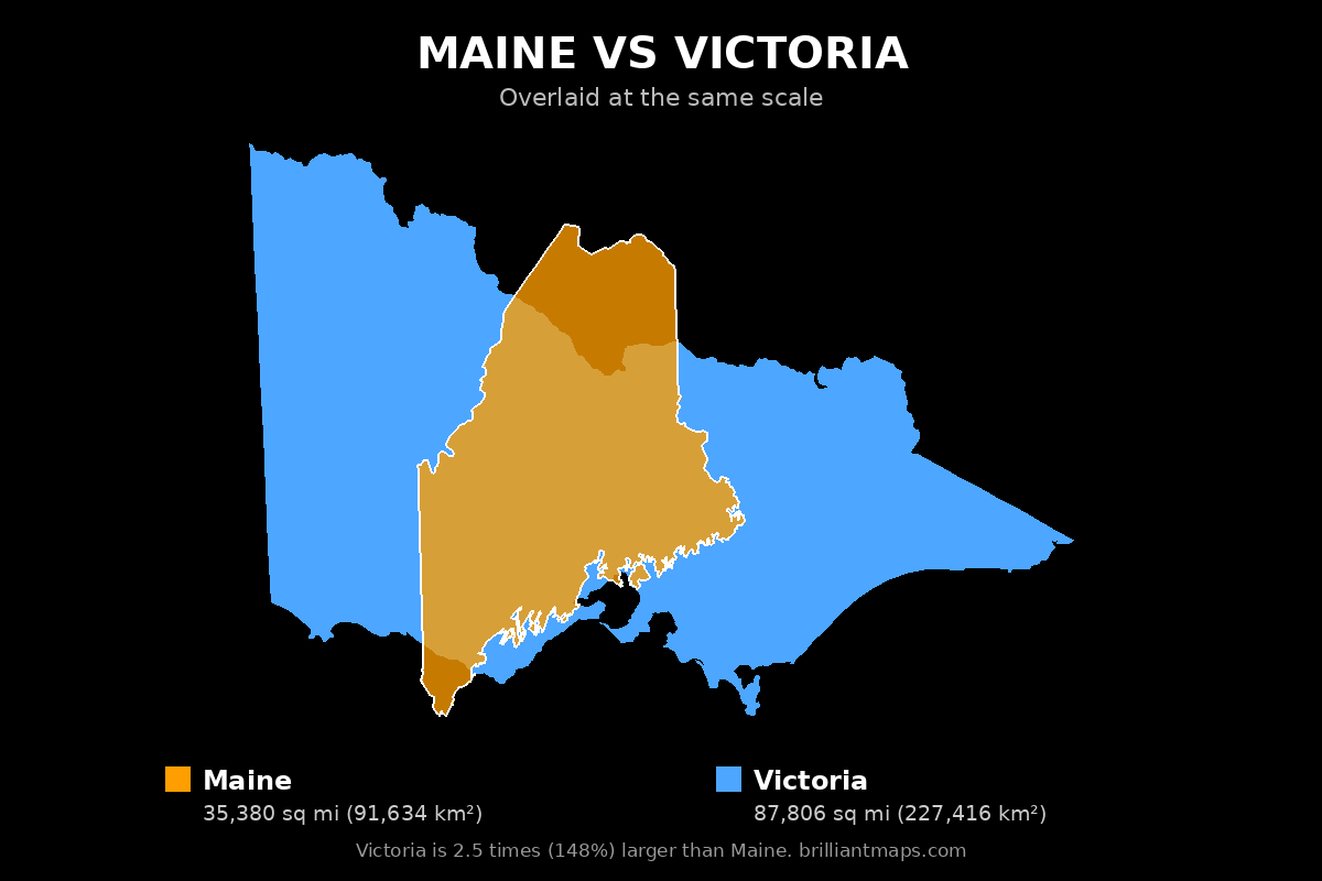 Maine vs Victoria Size Comparison Map