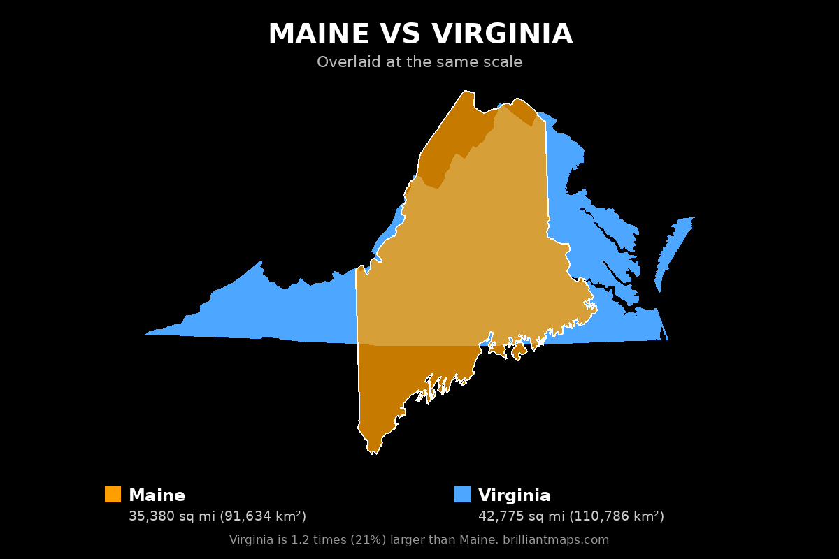 Maine vs Virginia Size Comparison Map