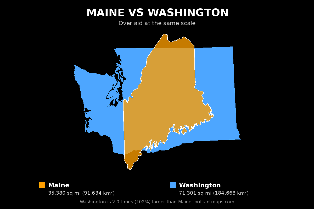 Maine vs Washington Size Comparison Map