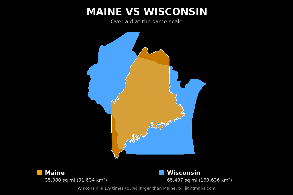 Maine vs Wisconsin Size Comparison Map