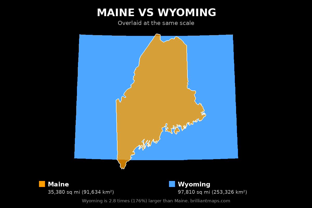 Maine vs Wyoming Size Comparison Map