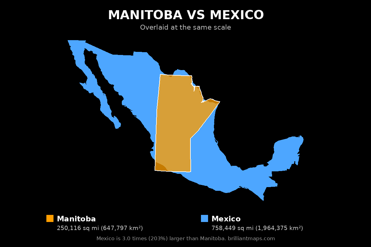Manitoba vs Mexico Size Comparison Map