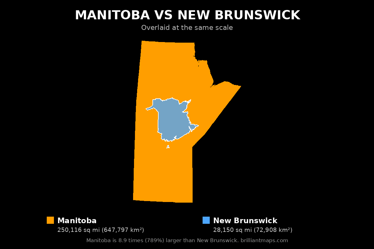 Manitoba vs New Brunswick Size Comparison Map