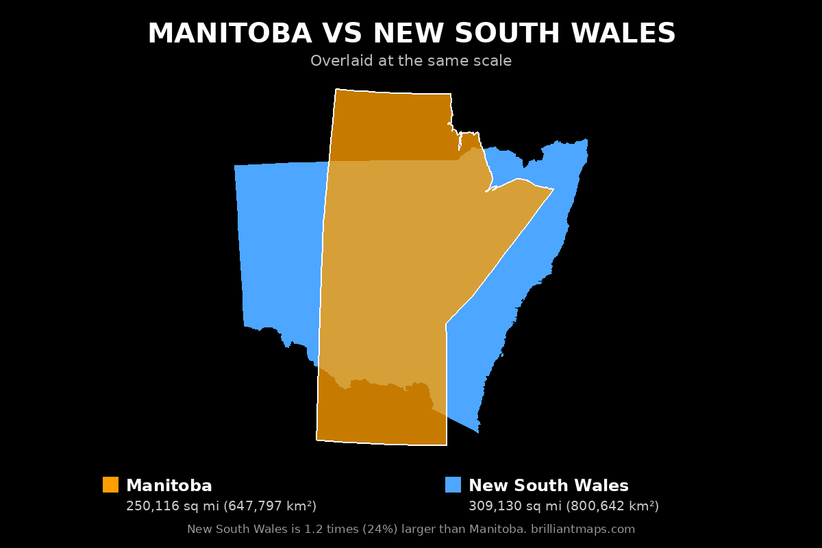 Manitoba vs New South Wales Size Comparison Map