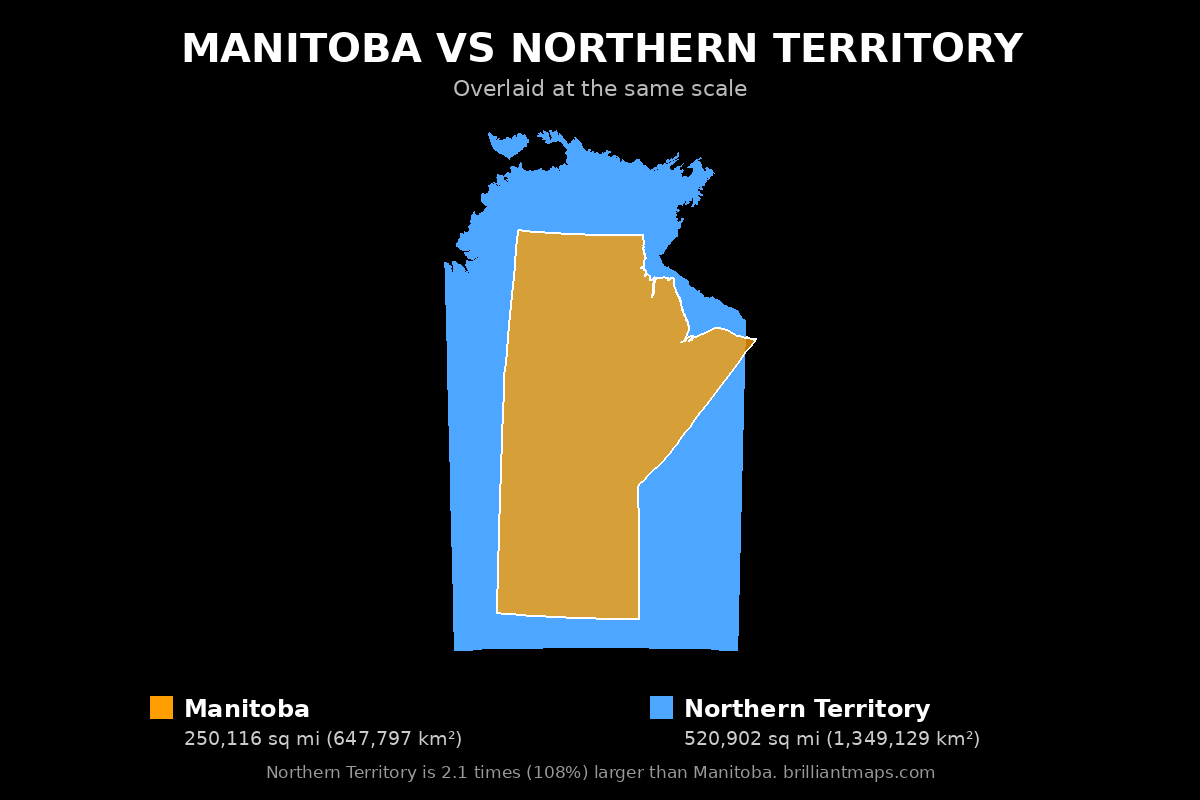 Manitoba vs Northern Territory Size Comparison Map