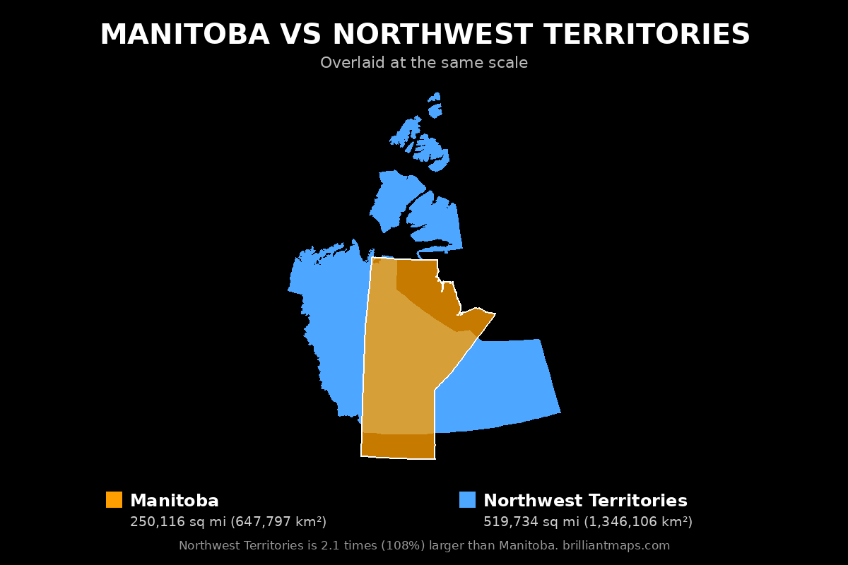 Manitoba vs Northwest Territories Size Comparison Map