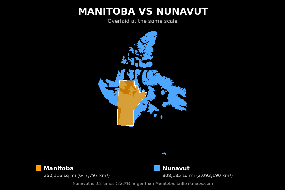 Manitoba vs Nunavut Size Comparison Map