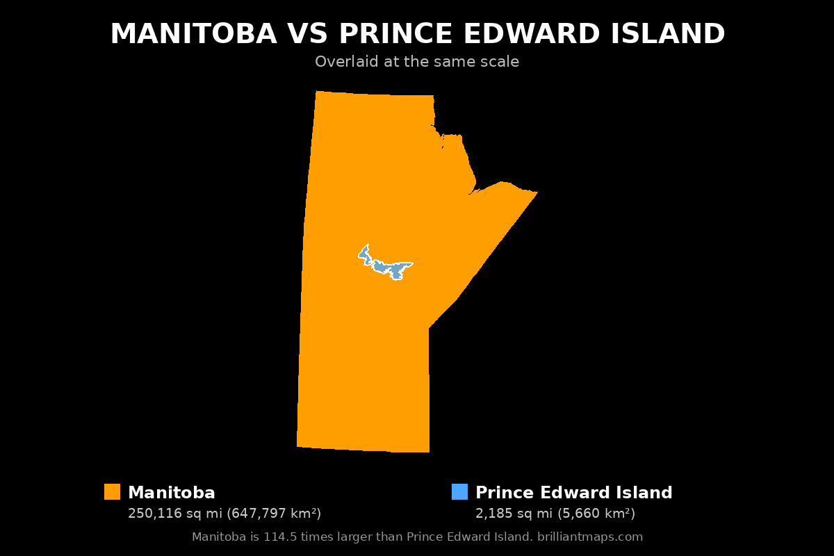 Manitoba vs Prince Edward Island Size Comparison Map