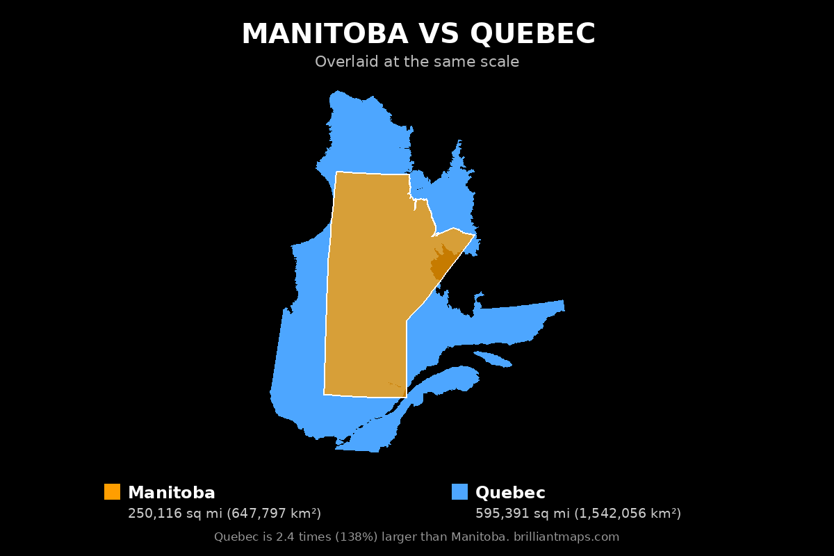 Manitoba vs Quebec Size Comparison Map
