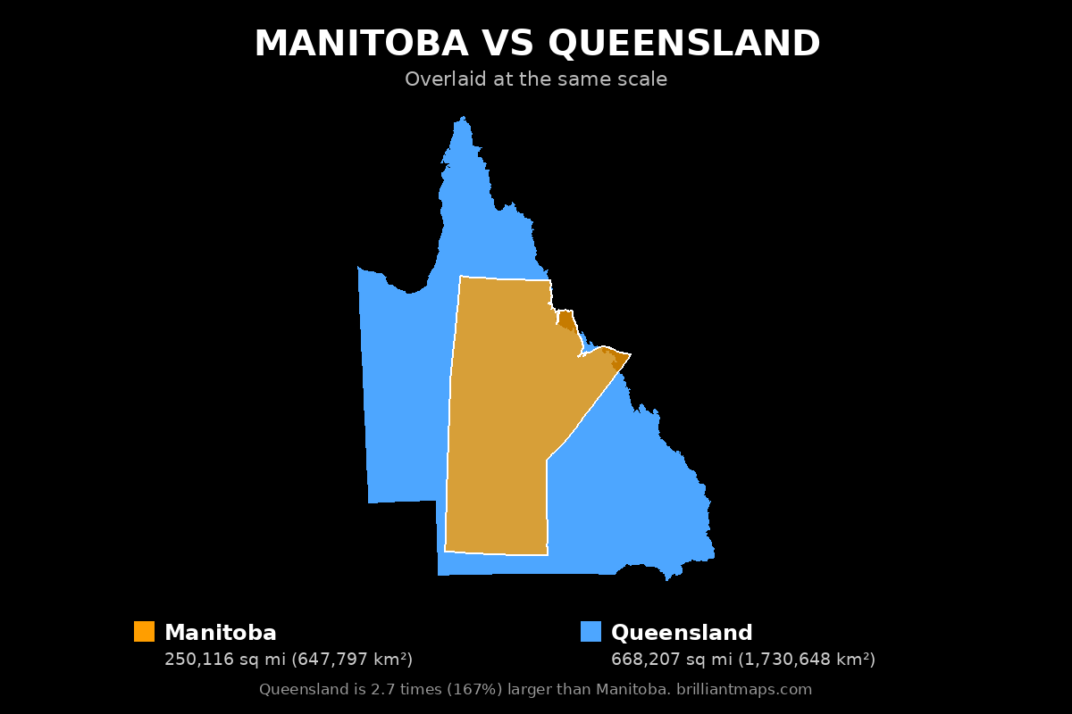 Manitoba vs Queensland Size Comparison Map